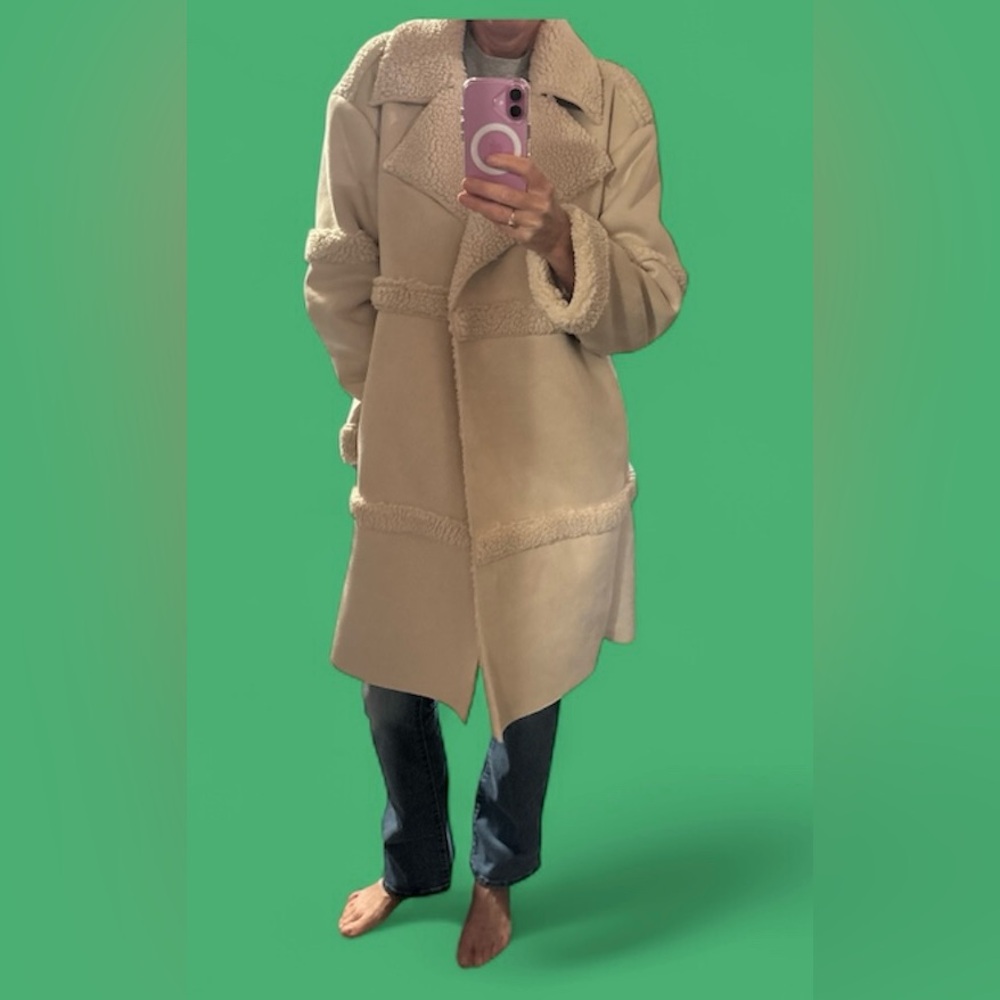 Bear Paw Sherpa Mixed Media Midi Long Jacket